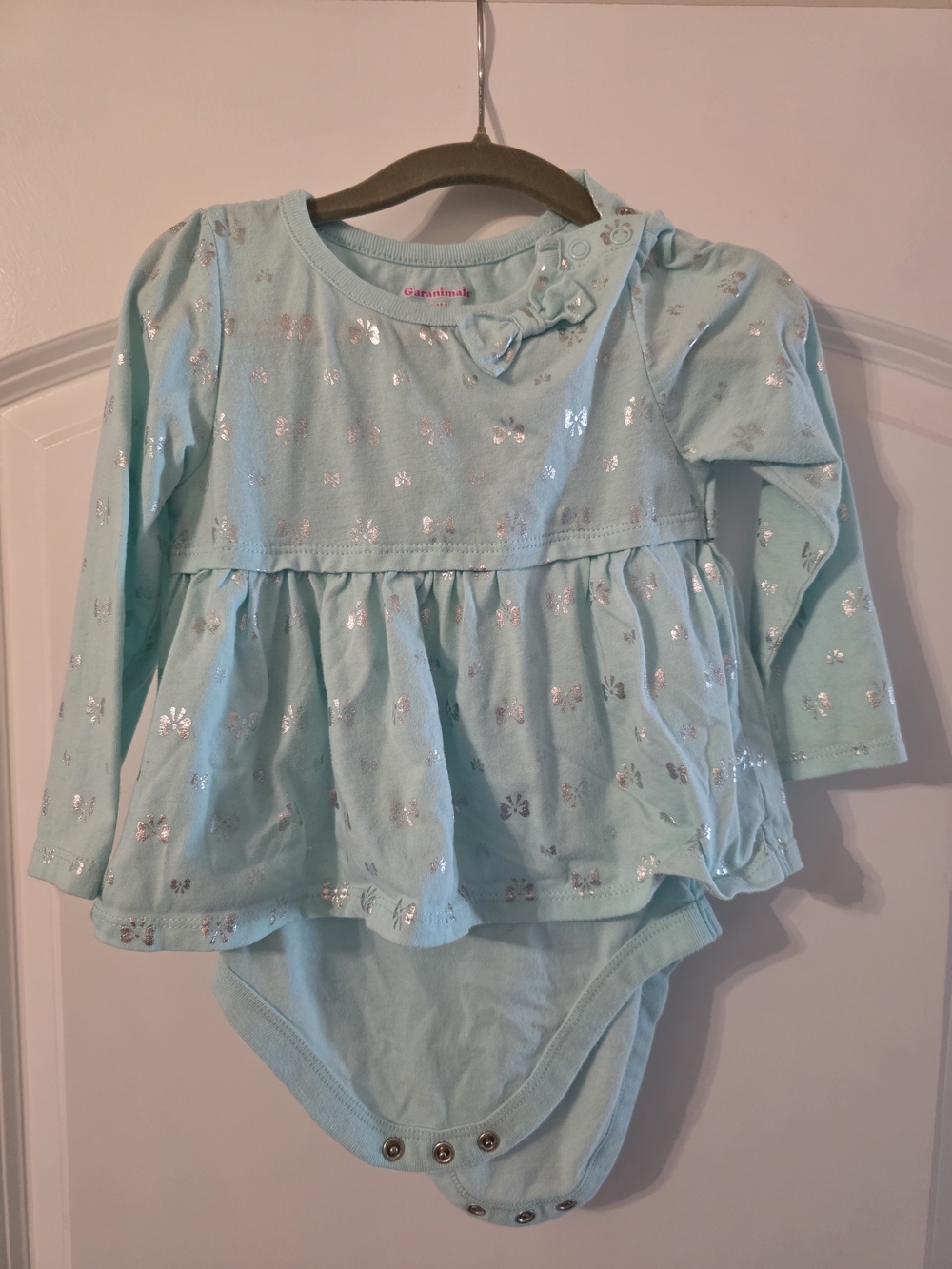 Garanimals Light Blue Long-Sleeve Baby Bodysuit with Silver Foil Accent